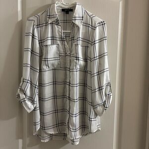 BCX Ivory and Black Checkered Button Down Shirt